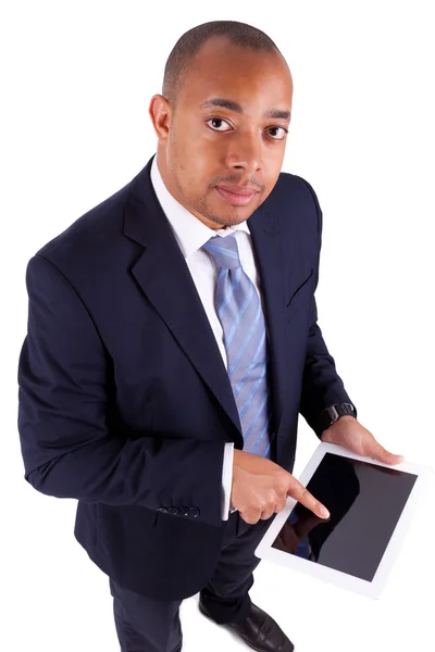 Hombre de negocios afroamericano usando una tableta táctil - African p —  Fotos de Stock