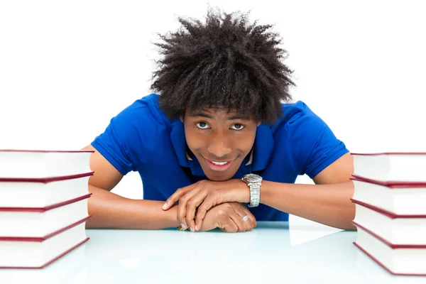 Young african american student reading books - African — Stock Photo, Image