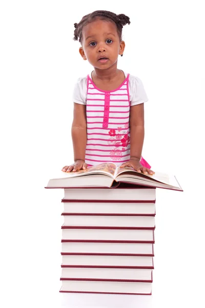 Cute black african american little girl reading a book - African — Stock Photo, Image