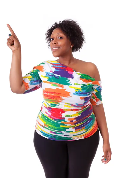 Young black woman pointing up - African — Stock Photo, Image