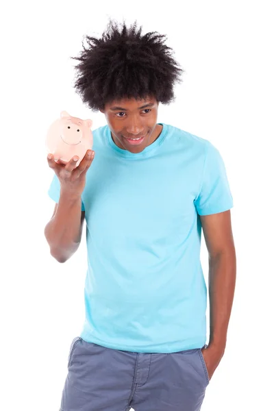 Young black teenage men holding a piggy bank - African — Stock Photo, Image