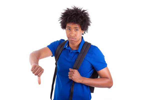 Jovem estudante afro-americano fazendo polegares para baixo - Peop Africano — Fotografia de Stock