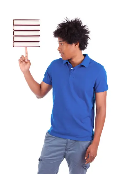 Young black teenage student men holding books - African — Stock Photo, Image