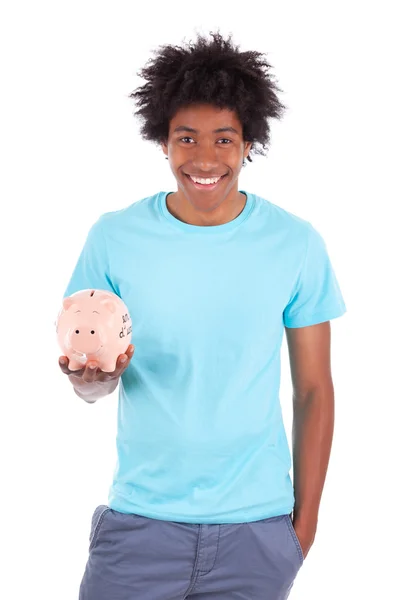 Young black teenage men holding a piggy bank - African — Stock Photo, Image