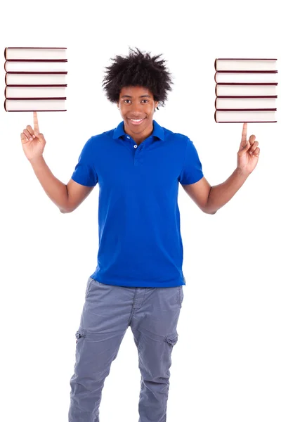 Young black teenage student men holding books - African — Stock Photo, Image