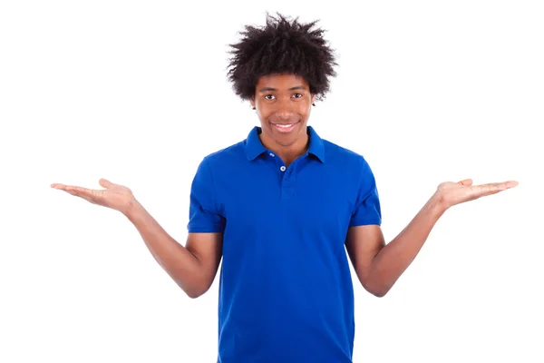 Portrait of a young african american man holding something - Bla — Stock Photo, Image