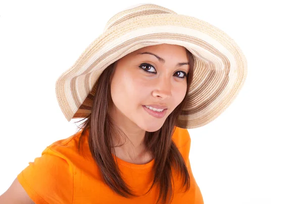 Porträtt av en ung vacker asiatisk kvinna i sommarkläder - som — Stockfoto