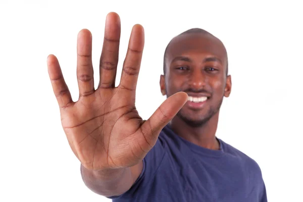 Jonge african american man zijn handen palm — Stockfoto