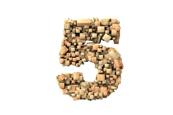 5 数字形状生成与木材颗粒 — 图库照片