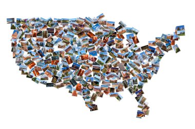 USA map shape drawn with pictures clipart