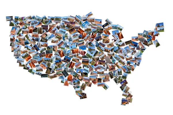 USA map shape drawn with pictures — Zdjęcie stockowe