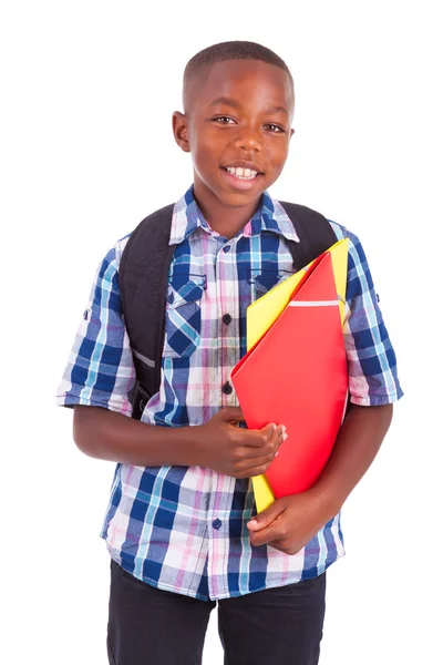 African American school boy, holding folders - Black people — Stock Photo, Image
