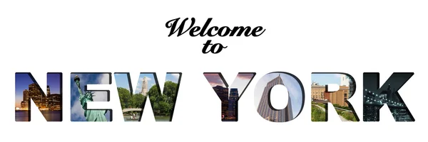 Witamy w Nowym Jorku tekst kolaż — Zdjęcie stockowe