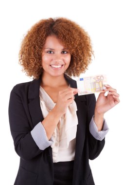 euro fatura - afri tutan genç Afro-Amerikan iş kadın