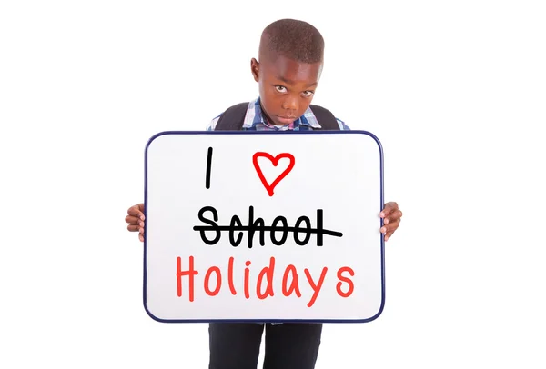 African American school boy holding a blank board - Black people — Stock Photo, Image