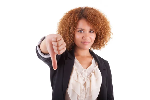 Mujer de negocios afroamericana haciendo pulgares hacia abajo - Peo africano — Foto de Stock