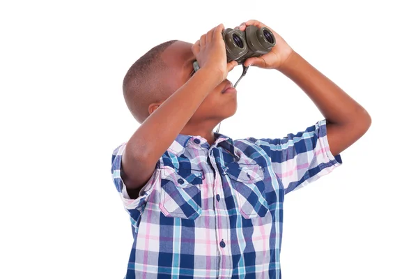 African American boy using binoculars - Black people — Stock Photo, Image