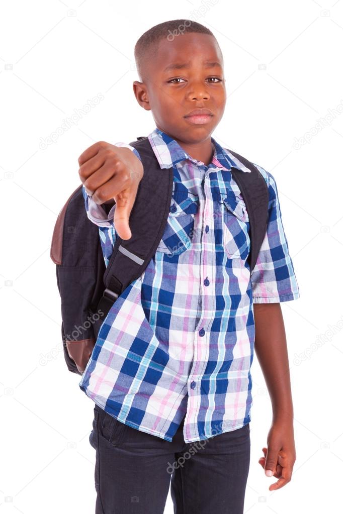 African American school boy making thumbs down - Black people