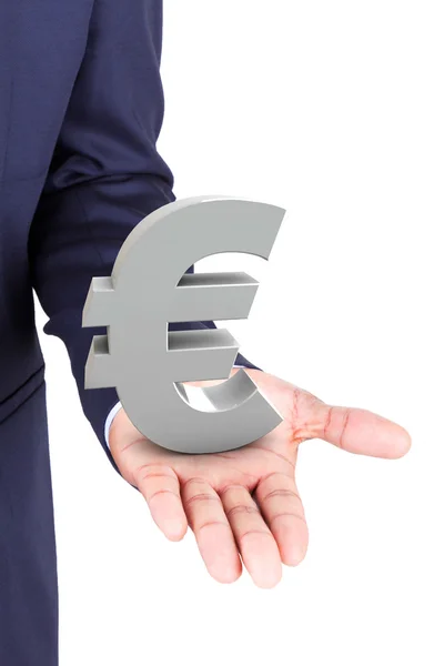 Business man holding euro currency symbol — Stock Photo, Image
