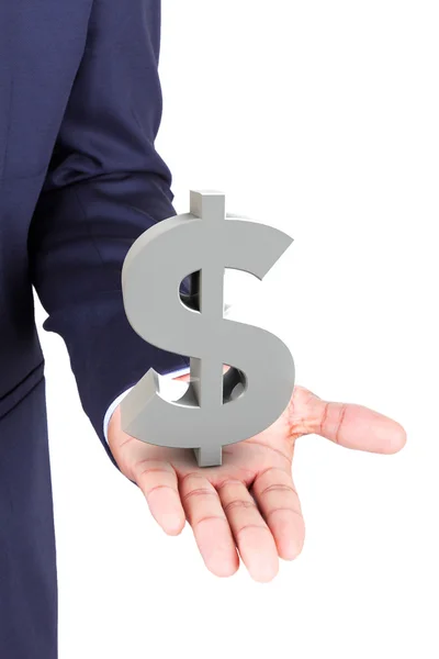 Business man holding dollar currency symbol — Stock Photo, Image