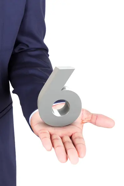 Affärsman som håller ett 3d nummer i hand palm — Stockfoto