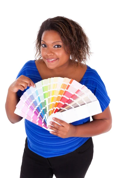 African American woman holding a color palette - Black people — Stock Photo, Image