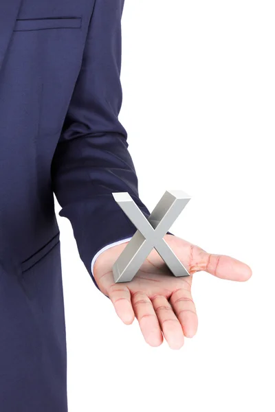 Business man holding a 3d letter in hand palm — Stock Photo, Image