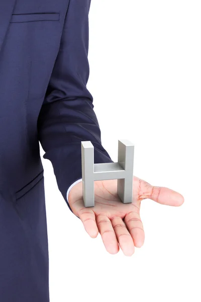 Dłoń biznes człowiek trzyma w ręku litery 3d — Zdjęcie stockowe