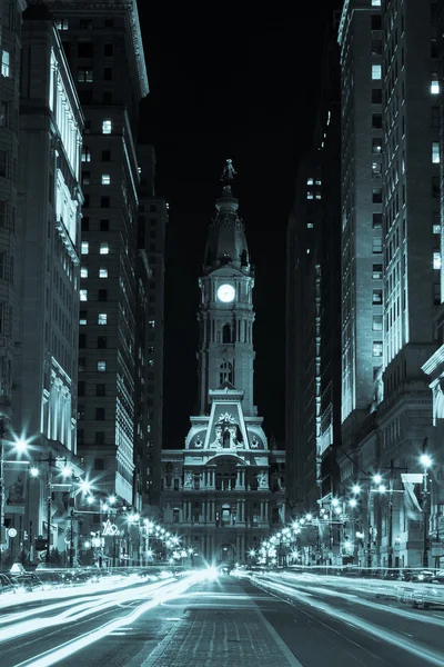 Philadelphia city hall natt, pennsylvania usa — Stockfoto