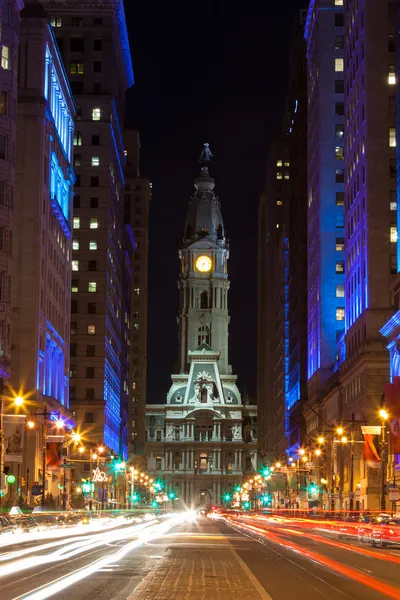 Philadelphia city hall éjjel, pennsylvania, usa — Stock Fotó