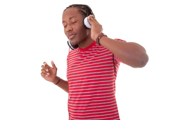 Jovem afro-americano com fones de ouvido - pessoas negras — Fotografia de Stock