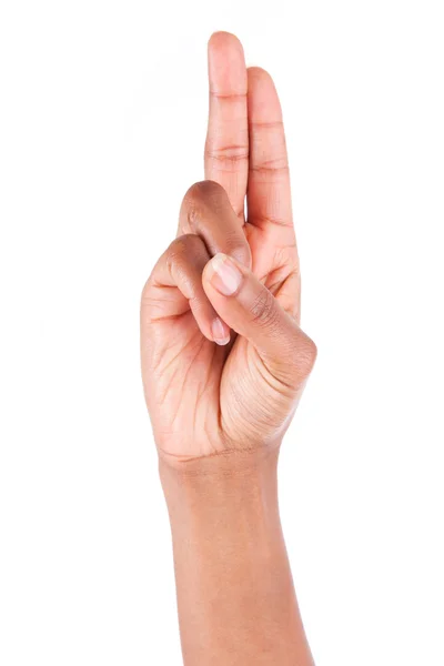 African american woman hand make number 2 gesture - Black people — Stock Photo, Image