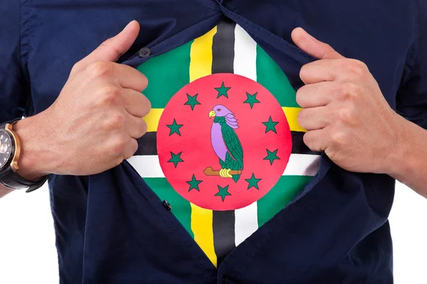 Young sport fan opening his shirt and showing the flag his count — Stock Photo, Image