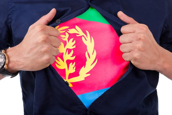 Young sport fan opening his shirt and showing the flag his count — Stock Photo, Image