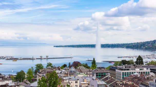 Timelapse van Genève Waterfontein van de kathedraal van Saint-Pierre-Zwitserland — Stockvideo