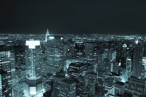 Antenowe noc widok z Usa panoramę - New York - Manhattan — Zdjęcie stockowe