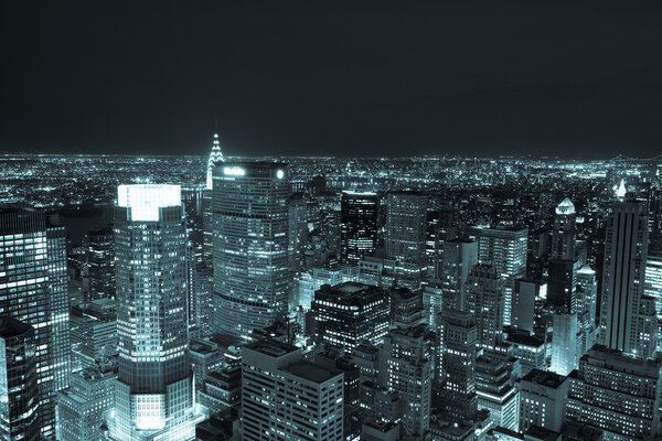 Aerial night view of Manhattan skyline - New York - USA