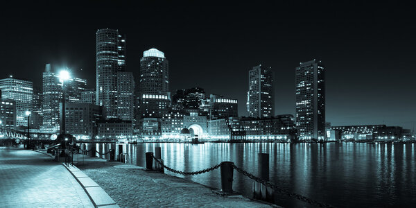 Panoramic view of Boston skyline by night - Massachusetts - USA