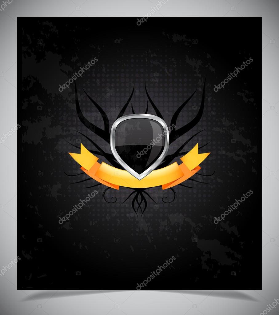 Abstraction dark background with metal badge Stock Vector Image by