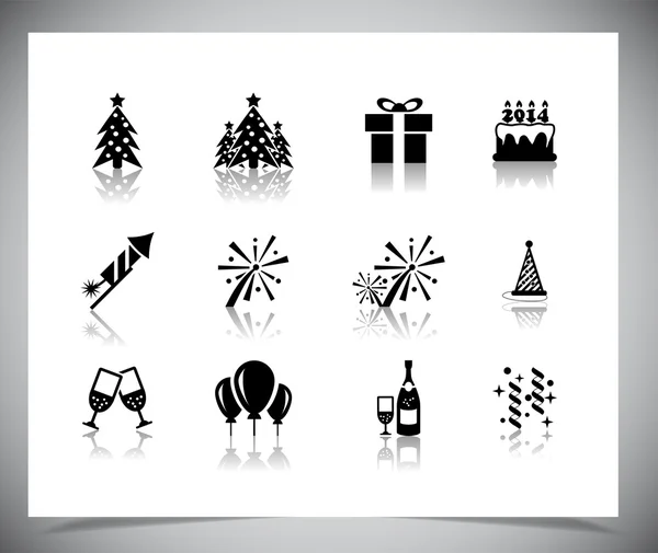 Set of black new year icons. — Stock Vector