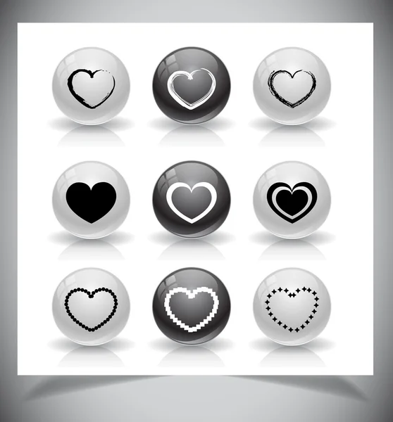 Conjunto de botões de coração — Vetor de Stock