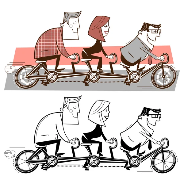 Equipo montando una bicicleta — Vector de stock