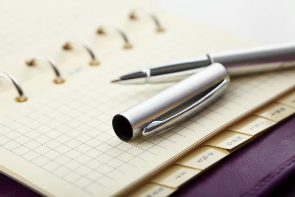 Personal organizer with pen — Stock Photo, Image