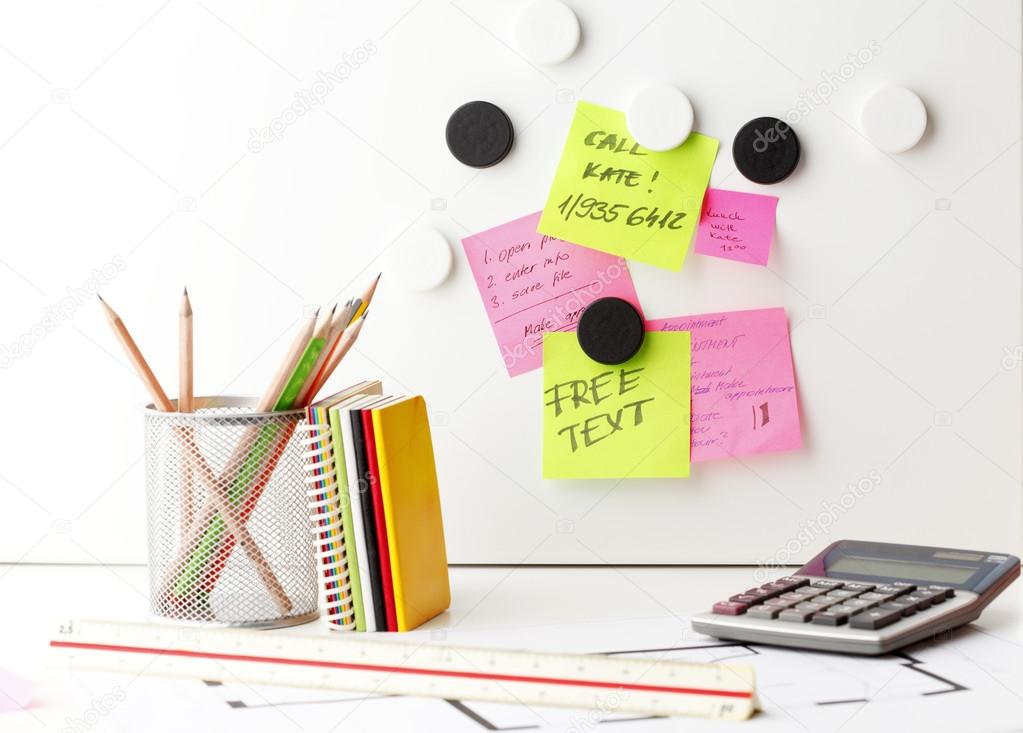 Desk with 'Post It' notes