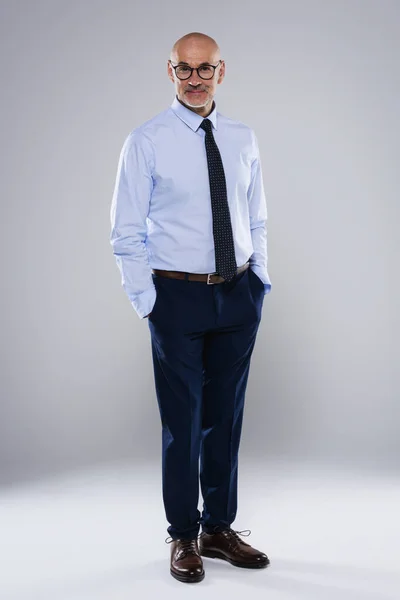 Full Length Shot Executive Middle Aged Businessman Wearing Shirt Tie — Stock Photo, Image