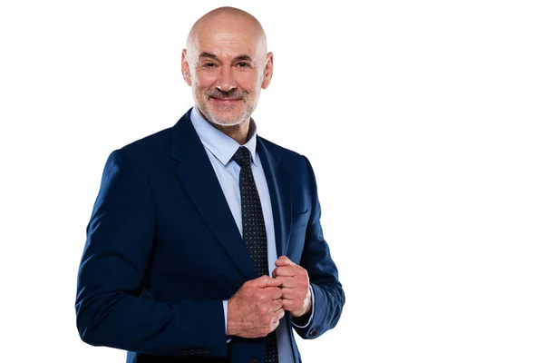 Cropped Shot Smiling Businessman Wearing Suit Tie While Standing Isolated — Stock Photo, Image