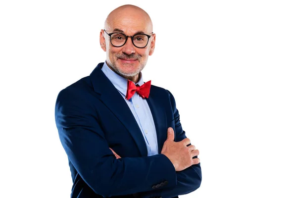 Cropped Shot Smiling Businessman Wearing Suit Bow Tie While Standing — Stock Photo, Image