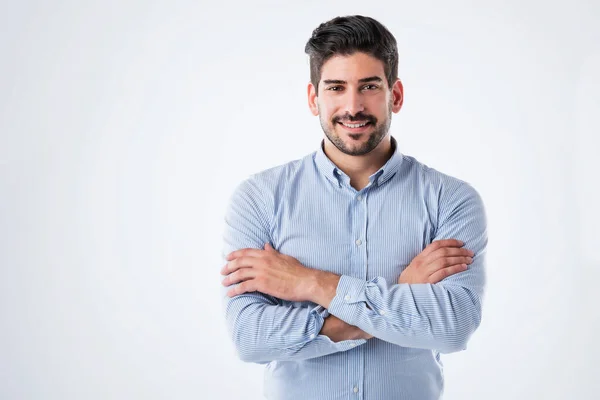 Studio Portait Handsome Man Standing Arms Crossed Copy Space Male —  Fotos de Stock