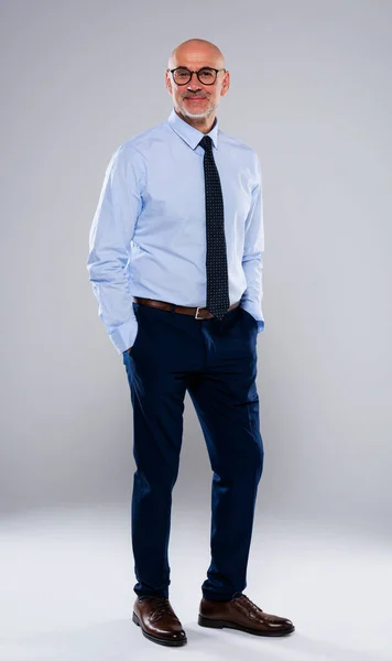 Full Length Smiling Caucasian Mature Businessman Confident Male Professional Wearing — стоковое фото
