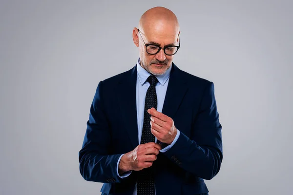 Portrait Caucasian Mature Businessman Confident Male Professional Wearing Suit Tie — Stockfoto